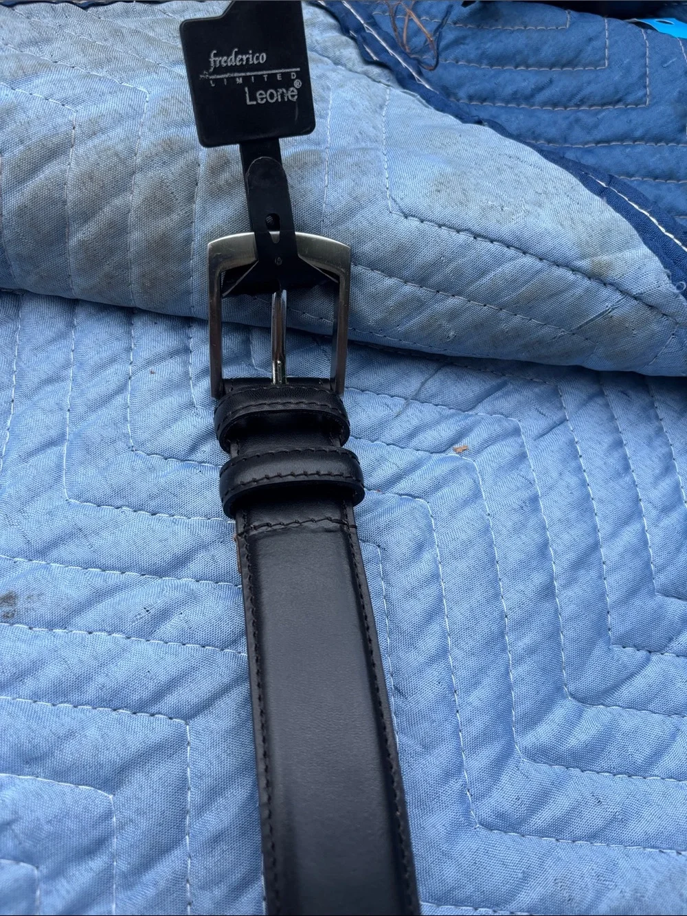 frederico Leone Black Leather Men's Dress Belt with Brushed Silver Buckle
